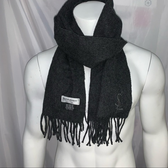 SAINT LAURENT Pour Homme pure wool MUFFLER style fringed SCARF - Picture 3 of 5